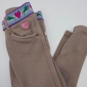 OVATION RIDING BREECHES GIRLS MEDIUM TAN LEGGINGS EQUESTRIAN SUEDE KNEE PATCH
